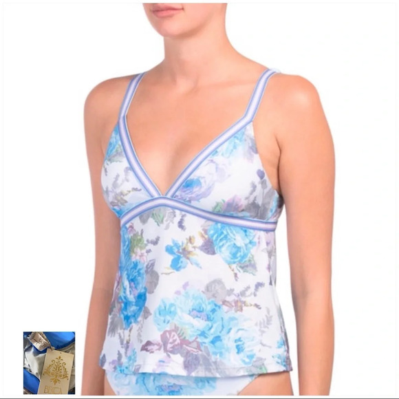 BECCA NWT Blue Multicolor Floral Tankini Swim Top - Picture 1 of 13